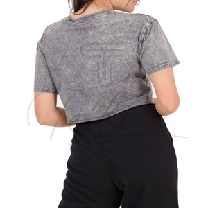 Nueva Llegada: Top Corto Transpirable para Mujer, Lavado Ácido, Algodón de Alta Calidad, Cuello Redondo Formal, Manga Casquillo, Secado Rápido, Largo Corto - Product Image 6