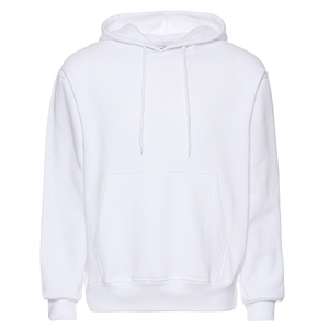 <b>Men's</b> <b>White</b> Hooded Fleece <b>Sweatshirt</b> Regular Fit Solid Color Formal Cotton Pullover Breathable 300g Winter Wear - Product Image 3