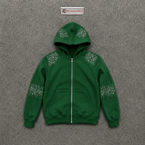 Breathable Green Rhinestone Zip Up Hoodie Embellished Fleece Casual Autumn Wear Regular Fit Oversized Streetwear Full Zip Hoodie - Product Image 5