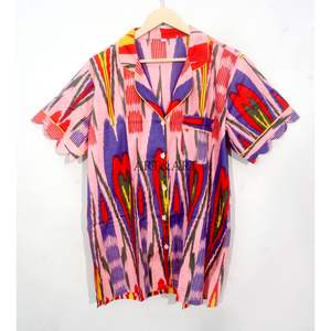 Conjunto de Pijama de Verano 100% Algodón Puro, Elegante y Clásico, con Estampado a Mano, Pantalones Cortos Tipo Canguro con Bolsillos, Suave y Transpirable - Product Image 3