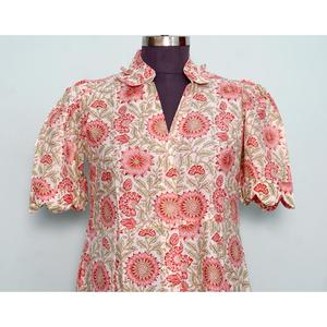Robes indiennes modernes à imprimé floral, en coton doux et respirant, style kangourou, col en V, fermeture boutonnée, robes écologiques - Product Image 5