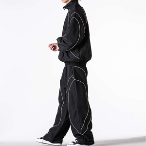 Custom Logo Casual Nylon Zip Set Unisex Reflective Winter <b>Windbreaker</b> Tracksuit Hooded Reversible Eco-Friendly Lightweight <b>Black</b> - Product Image 4