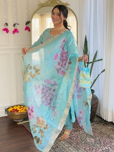 Ensemble Kurti droit brodé en viscose Firoji pour femme, avec pantalon en viscose et dupatta imprimé jacquard, à prix avantageux - Product Image 5
