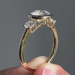 Lab Grown 1.51 CT Round Cut Diamond Three Stone <b>Ring</b> For Women's 14K Solid Gold Fine Engagement Surprise Gift For Girlfriends - Product Image 3