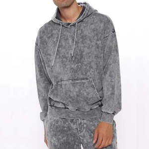 Sudadera con Capucha Transpirable 100% Algodón, Lavado Ácido, Informal, Lisa, de Invierno, Tallas Grandes, para Adultos, Hombres, Ropa de Gimnasio, Ligera, OEM - Product Image 4