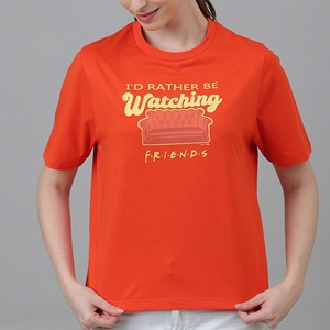 Camiseta de algodón de manga corta con cuello redondo naranja para mujer, informal, personalizada con serigrafía, promocional, de gran venta, ecológica - Product Image 1