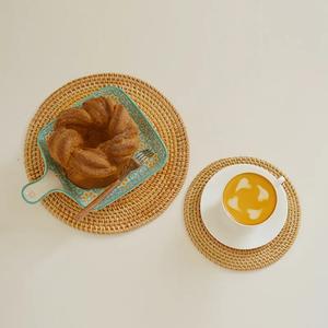 Drink Hand <b>Woven</b> Rattan <b>Placemat</b> Braided Rattan Coaster <b>Placemat</b> with Holder - Product Image 2