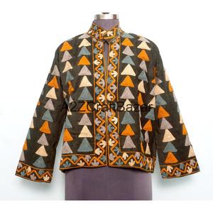 Veste matelassée en coton indien brodé pour femme, automne/hiver/printemps, écologique, séchage rapide, respirante, manches longues, longueur normale - Product Image 1