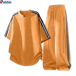 Nuevo Conjunto Deportivo Unisex Estilo Casual de Verano para Hombre, Top Negro de Manga Corta con Media Cremallera y Cuello Redondo a Rayas - Product Image 6