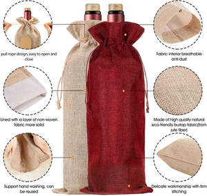 Bolsas de Vino de Arpillera Ecológicas Lavables de Primera Calidad y Etiquetas de Regalo Marrón Rojo Reutilizables con Cordones para Bodas y Cumpleaños - Product Image 2
