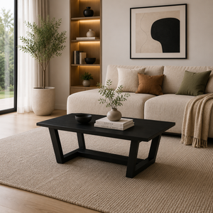 Modern Black Wooden Coffee <b>Table</b> for Living Room | Minimalist Rectangular Center <b>Table</b> with Solid Frame | Luxury Contemporary - Product Image 1