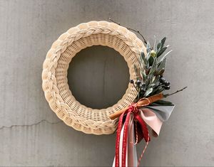 Couronne de Noël en rotin naturel décorée d'un ruban, faite à la main, en osier tressé, décoration de maison pour les fêtes - Product Image 3