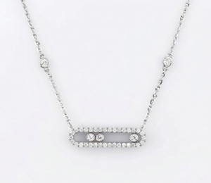 Collier pendentif minimaliste en or 18 carats avec diamant de laboratoire et chaîne à barres géométriques pavées de diamants, pendentif diamant mobile - Product Image 4