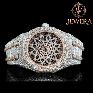 Export Quality Mens Luxury Full Diamond Stainless Steel Watch 41mm Case Analog Mechanical Auto Blue Glass Butterfly Clasp Date - Product Image 1