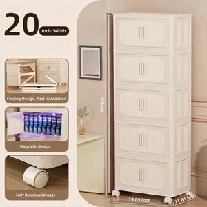 Armadio Pieghevole Laterale Bianco Crema da 50,00 Pollici con 5 Ripiani e Contenitori Pieghevoli Magnetici per Stoccaggio - Product Image 2