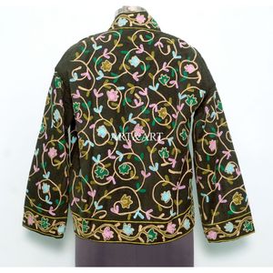 Veste matelassée tendance automne-hiver pour femme, faite main en coton cotrise brodé, à manches longues, respirante et à design ouvert - Product Image 5