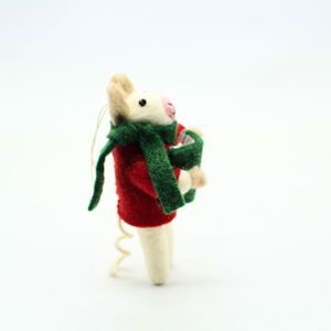 Handmade Needle Felted Mouse Christmas Tree Hanging Ornament <b>Wool</b> Felt Animal Decoration - Product Image 2