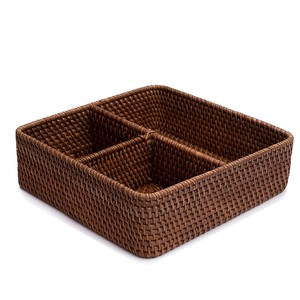 Rattan storage <b>tray</b> with compartments utensil <b>drawer</b> organizer flatware caddy <b>trays</b> cheap price - Product Image 6