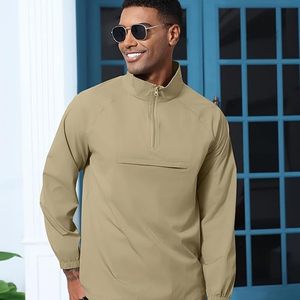 Sweat-shirt à col zippé pour homme, couleur kaki, manches longues, couleur unie, respirant, décontracté, pour le golf - Product Image 2