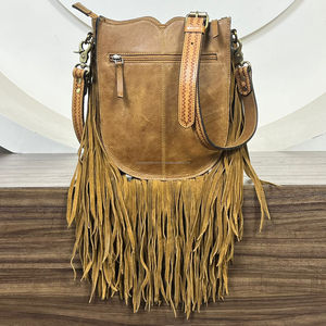 Bolso de Hombro de Diseño con Flecos, de Cuero Vacuno Repujado a Mano con Piedra Turquesa, a Precio Bajo, para Mujer, Moda 2025 - Product Image 6