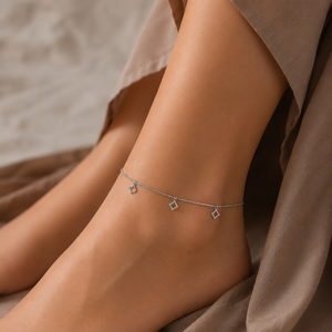 925 Sterling Silver Geometric Dangle Charm <b>Anklet</b> for Women High Polish Minimalist Diamond Shape Design Daily Wear - Product Image 1