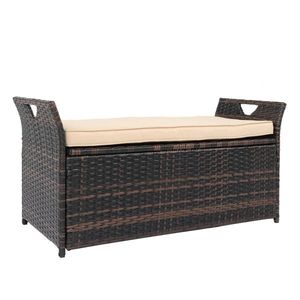 Iron Frame Patio Bench 106*52*46cm Brown Gradient Footstool Locker with Rattan Accommodates Comfortable Outdoor Seating - Product Image 5