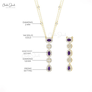 Natural 0.63 Ct Prong Setting Amethyst <b>Necklace</b> with 14k Fine Gold Diamond Halo <b>Statement</b> Chain <b>Necklace</b> from Verified Supplier - Product Image 6