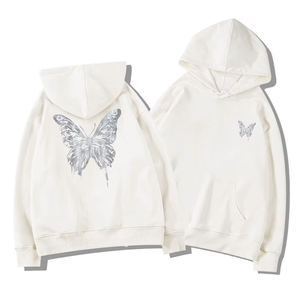 Sudadera con Capucha Unisex con Cierre, Corte Holgado, Estampado de Mariposas, Informal, para Otoño, 100% Algodón, Transpirable - Product Image 6