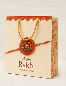 Bolsa de Regalo Ecológica de Papel Blanco Happy Rakhi con Asas Doradas, Diseño Clásico, Hecha a Mano, con Base Cuadrada y Refuerzo para Regalos y Manualidades - Product Image 3