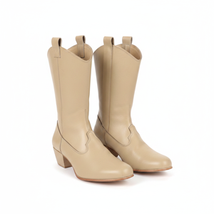 Bottes de cowboy mi-mollet pour femme, style western, à bout pointu, talon épais, à enfiler, brodées, marron, en cuir premium, faible MOQ, OEM - Product Image 3