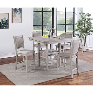 Set da Pranzo Moderno in Stile Rustico Grigio, 5 Pezzi, Tavolo Quadrato con Ripiani e Sedie Imbottite - Product Image 2