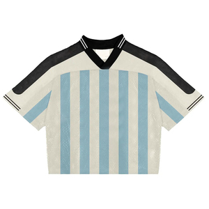Camiseta de Fútbol con Cuello en V, Estampado de Letras, Rayas Azules y Blancas, Sublimada, Transpirable, de Malla, Manga Corta, Corte Regular, para Adultos, con Logotipo Personalizado - Product Image 2