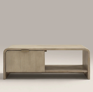 Table basse artisanale en bois de manguier massif, de forme carrée et courbée, avec un tiroir de rangement à motif cannelé, pour la maison, le bureau ou le salon - Product Image 5