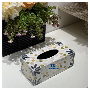Caja de pañuelos de madreperla auténtica para estilos interiores y espacios de lujo con caja de pañuelos Premium con artesanía de mosaico de perlas - Product Image 1