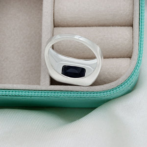 925 Sterling <b>Silver</b> Rectangular Cut Blue Sapphire Bezel Setting <b>Ring</b> for <b>Men</b> Classic Style Unisex Wedding Party Everyday Wear - Product Image 3