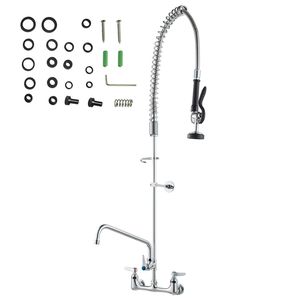 Robinet de cuisine mural en laiton poli, hauteur 47 po, entre-axe 8 po, bec de pré-évier rotatif de 12 po - Product Image 1