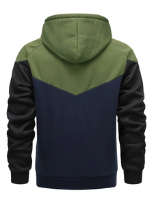 Premium Men's Color Block Pullover Hoodie Olive Green Navy <b>Black</b> <b>Fleece</b> Sweatshirt Streetwear Casual Hoodie with Kangaroo Pocket - Product Image 2