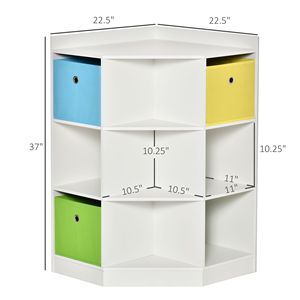 Armadio ad angolo in legno bianco per bambini 9-Cubby espositore con cassetto Organizer per vestiti e libri accessori per camera da letto - Product Image 3