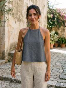 Top Halter Bohemio de Algodón Orgánico 100% para Mujer |   Top con espalda descubierta y lazo en la cintura para todas las estaciones |   ODM Vintage Hecho a Medida - Product Image 5