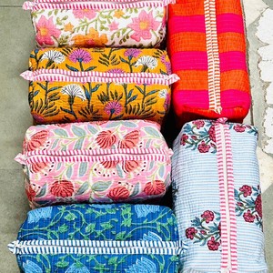 Bohemian Embroidered Cotton Cosmetic Bag Medium Size Zipper Closure Portable <b>Makeup</b> Case Floral Pattern Multi Colo - Product Image 4