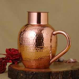 Pure Copper Water <b>Jug</b> with Lid for <b>Drinking</b> Water | Hammered Copper Pitcher - Product Image 3