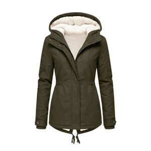 Parka pour femme en toile vert olive personnalisée, haute qualité, tissu durable, capuche anti-tempête, manches longues, ourlet confortable - Product Image 2