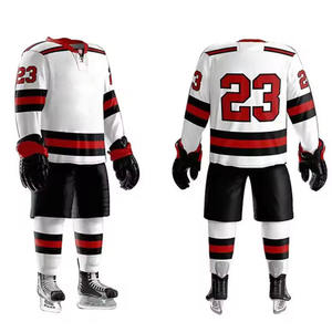 Conjunto de Jersey de Hockey sobre Hielo Personalizado, Blanco con Rayas Rojas y Negras, Sin Mangas, Transpirable, 100% Poliéster, Unisex, Corte Regular, Para Todas las Temporadas, Diseño Digital - Product Image 3