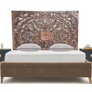Tête de lit sculptée à la main en bois, finition cuivre brun, taille King Size, en bois d'ingénierie, motif Mandala, décoration murale pour lit - Product Image 2