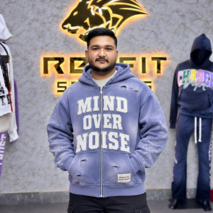 Sweat à capuche unisexe personnalisé, effet vieilli, avec manches ornées de strass, style streetwear, en polaire, coupe oversize, avec étiquette personnalisée, vente en gros, fabricant OEM - Product Image 3