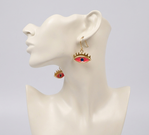 Pendientes de ojo de esmalte rosa hechos a mano, chapados en oro, de latón, talismán protector, joyería para mujer, al por mayor - Product Image 3