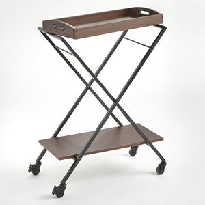 Carrello bar Lester a 2 livelli in metallo e legno con ruote bloccabili Nero/Noce - Product Image 3