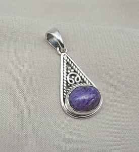 Pendentif Charoite en argent Sterling 925, bijoux faits à la main pour femmes et hommes, collier unique en pierres précieuses naturelles, cadeau - Product Image 5