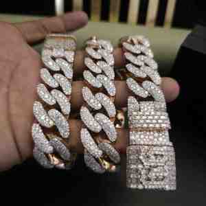 Cadena Cubana de Lujo con Diamantes Cultivados en Laboratorio en Plata de Ley 925 para Fiesta, Cadena Cubana de 22MM - Product Image 5