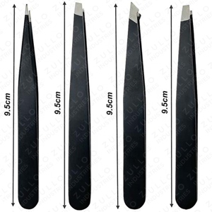 4PCS Stainless Steel Eyebrow Tweezers Set Custom Colors with PU Leather Pouch Slant Pointed Angled Tip OEM - Product Image 4